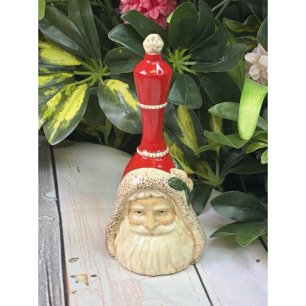 Vintage Ceramic Santa Claus Bell Red Coat Hooded Father Christmas Figurine